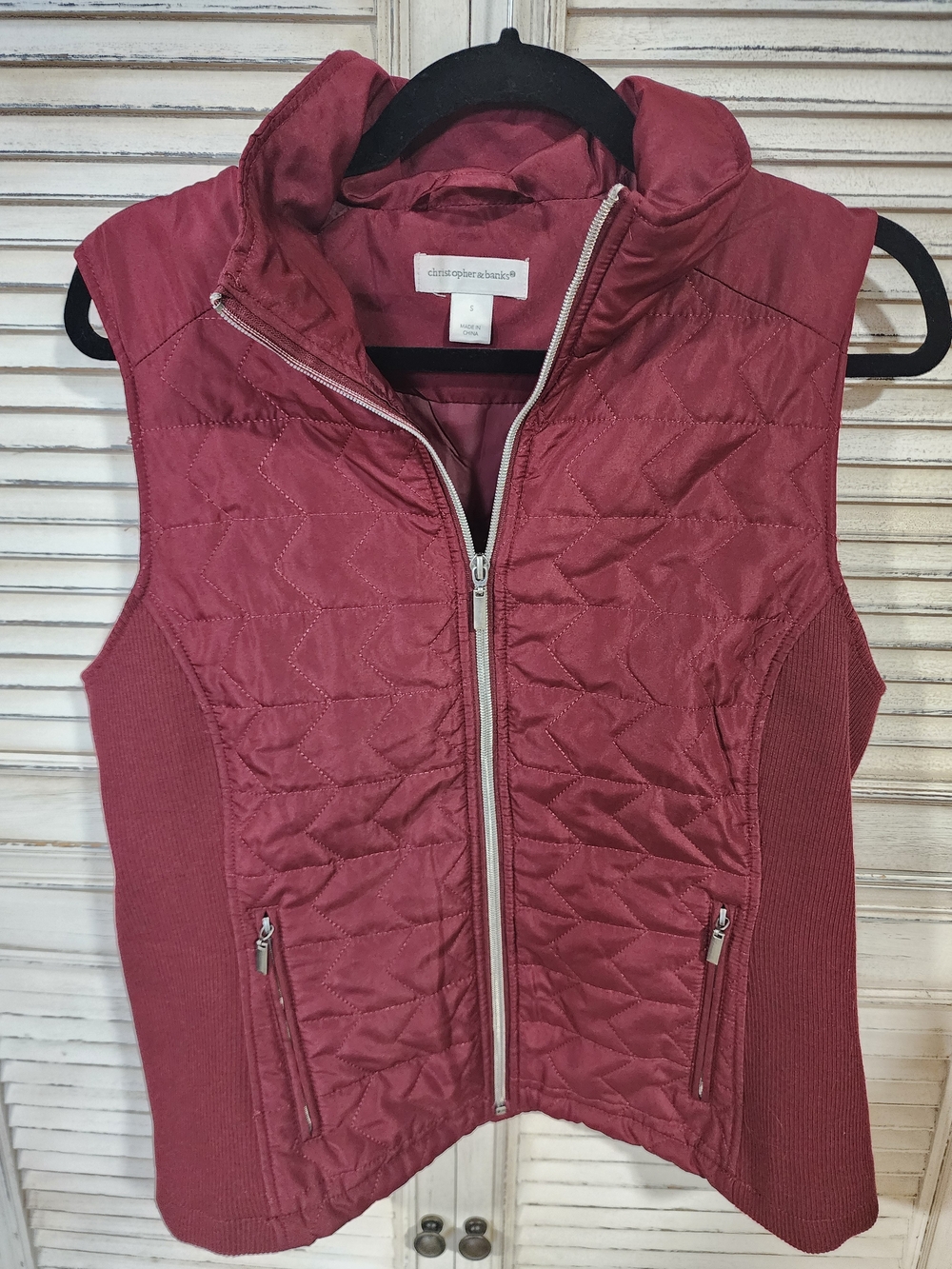 Christopher Banks Quilted Sleeveless Vest - Wine